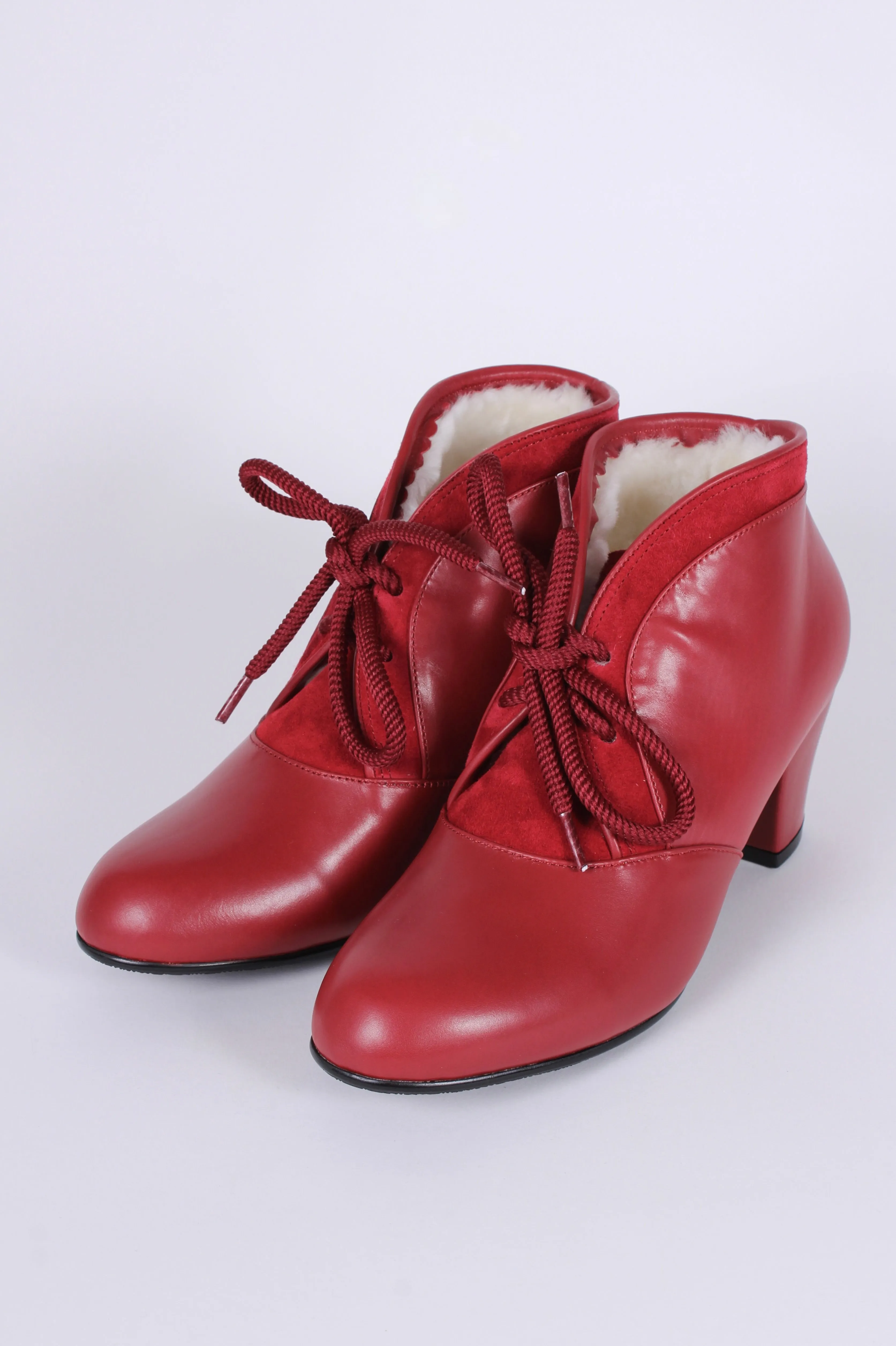 1940s style winter ankle boots  - Red - Lillie