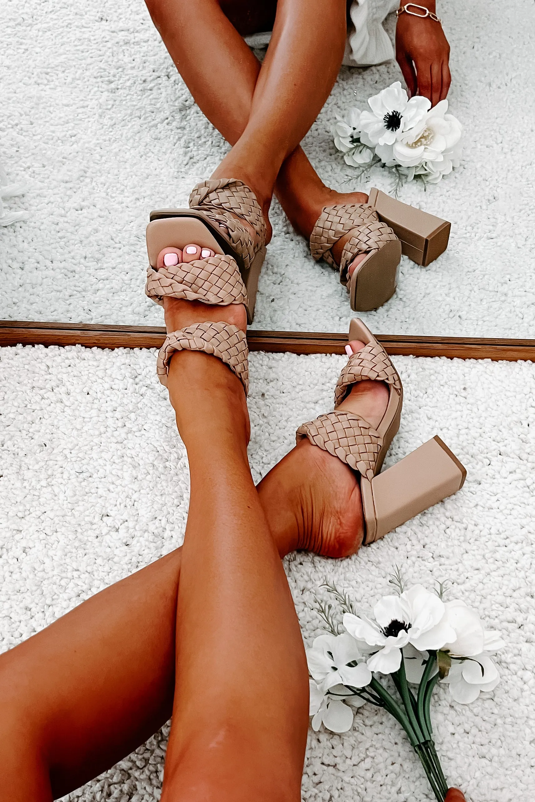 Being Exclusive Braided Strap Square Toe Heeled Sandals (Tan)