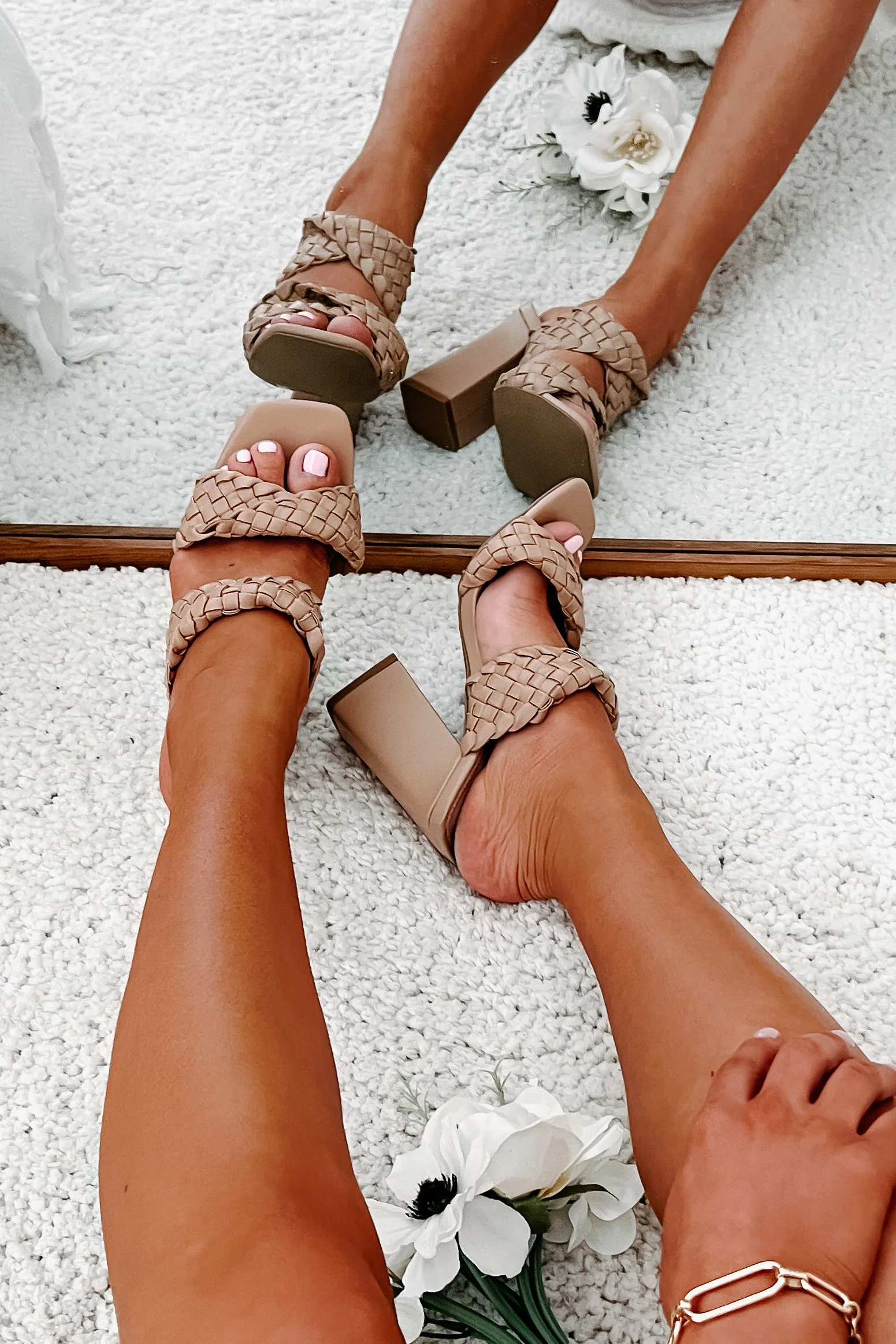 Being Exclusive Braided Strap Square Toe Heeled Sandals (Tan)