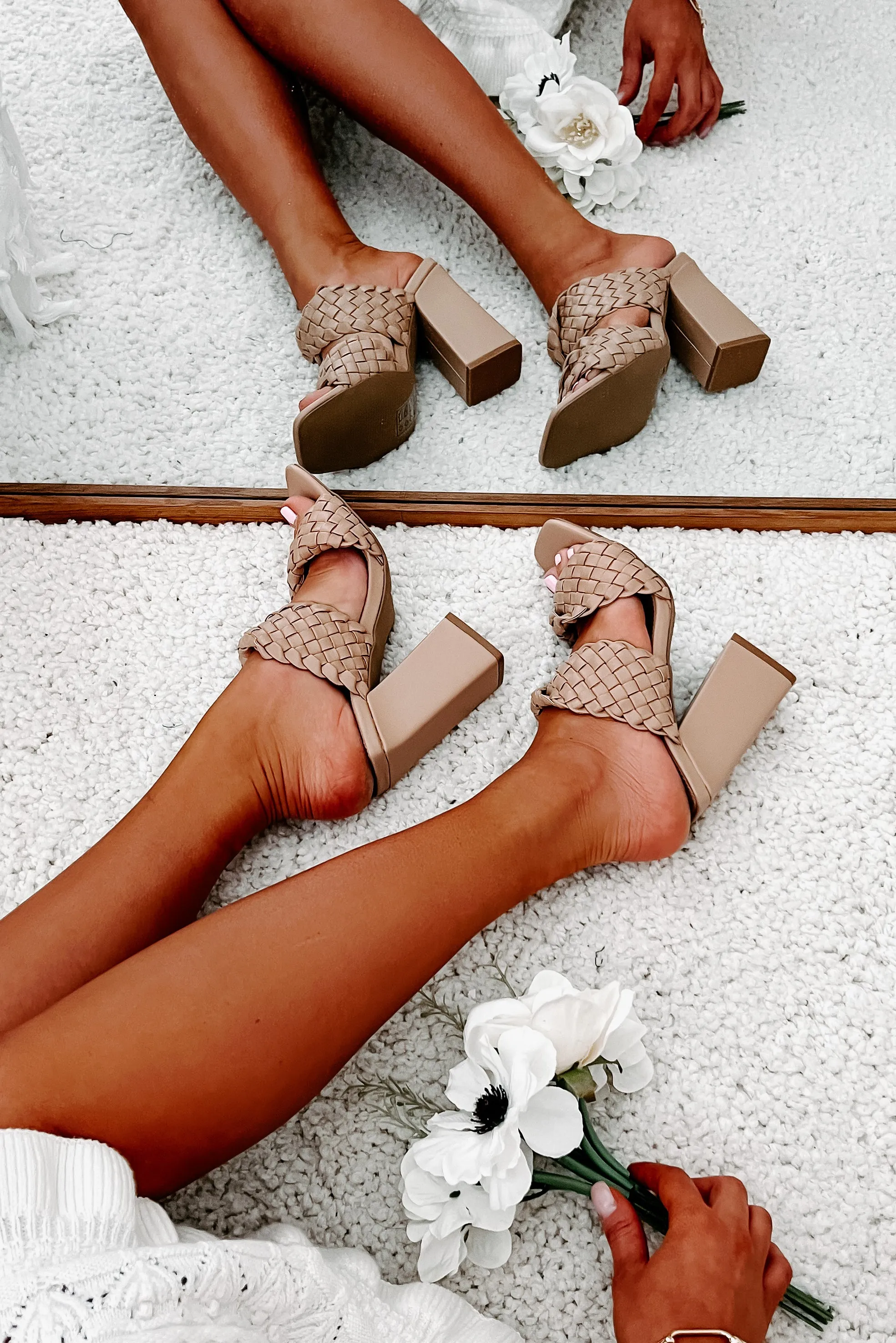 Being Exclusive Braided Strap Square Toe Heeled Sandals (Tan)