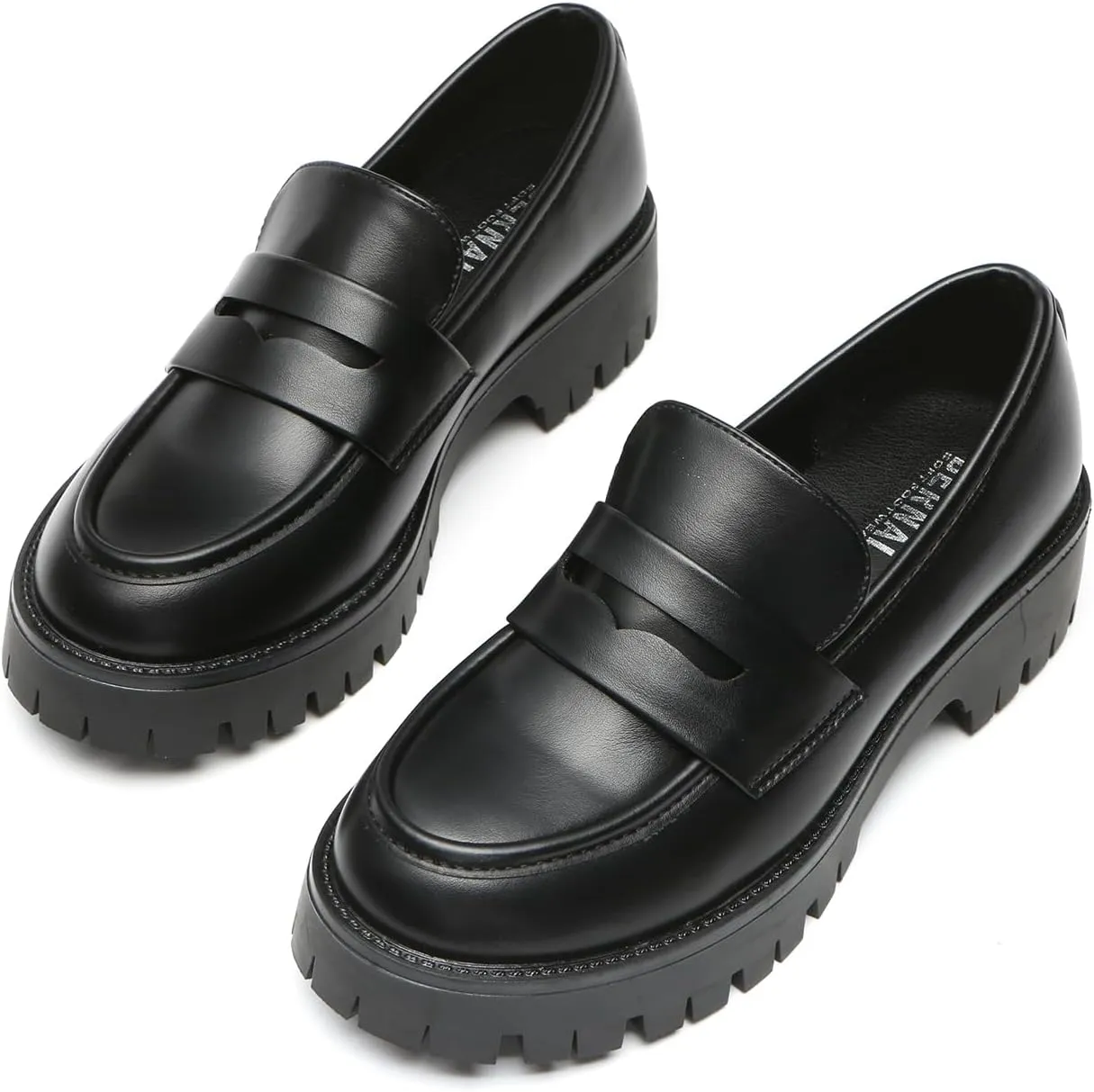 Bernal Women Chunky Platform Loafers Comfy Slip-On Penny Loafers Dressy Shoes Work School Party with Buckle
