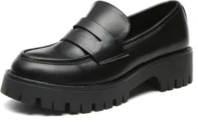 Bernal Women Chunky Platform Loafers Comfy Slip-On Penny Loafers Dressy Shoes Work School Party with Buckle