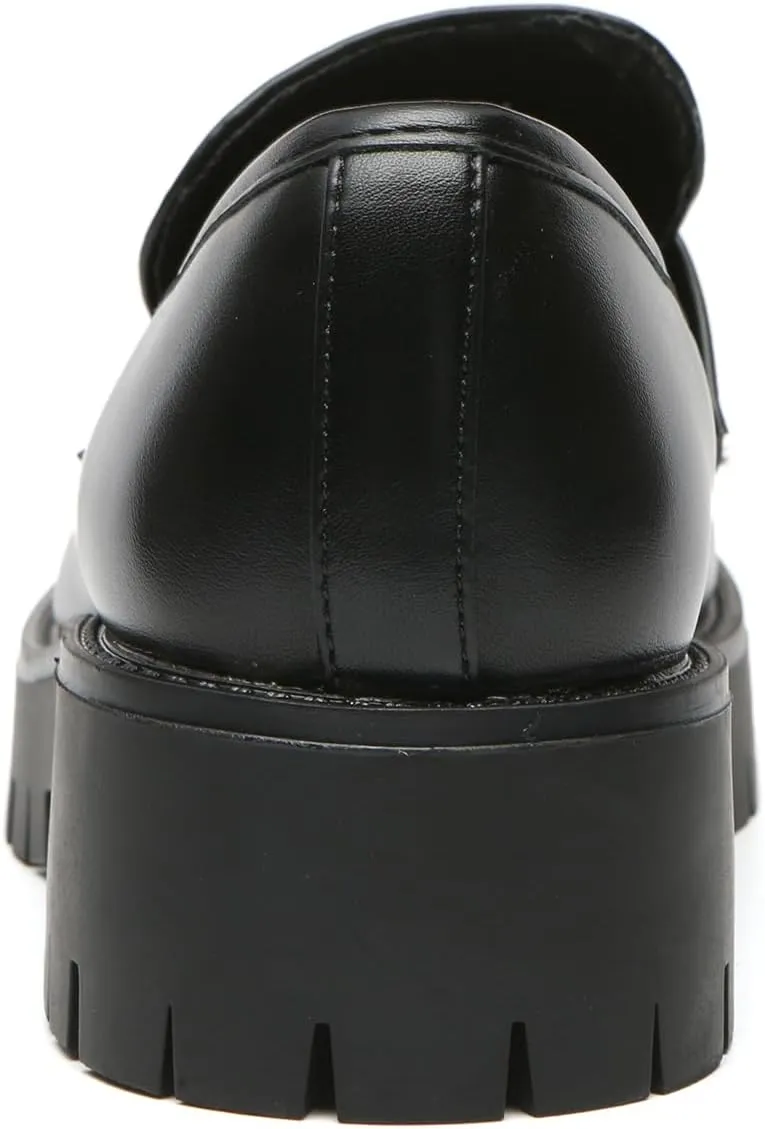 Bernal Women Chunky Platform Loafers Comfy Slip-On Penny Loafers Dressy Shoes Work School Party with Buckle