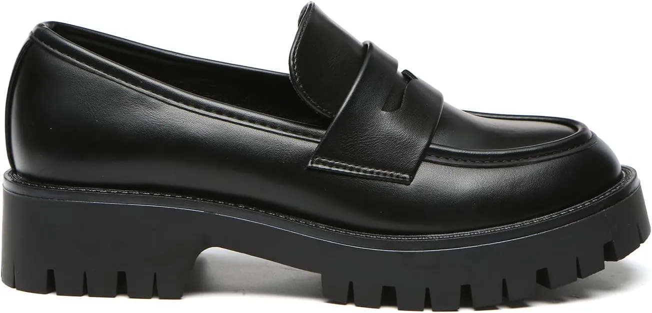 Bernal Women Chunky Platform Loafers Comfy Slip-On Penny Loafers Dressy Shoes Work School Party with Buckle