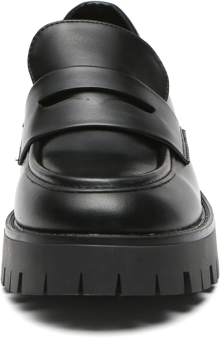 Bernal Women Chunky Platform Loafers Comfy Slip-On Penny Loafers Dressy Shoes Work School Party with Buckle
