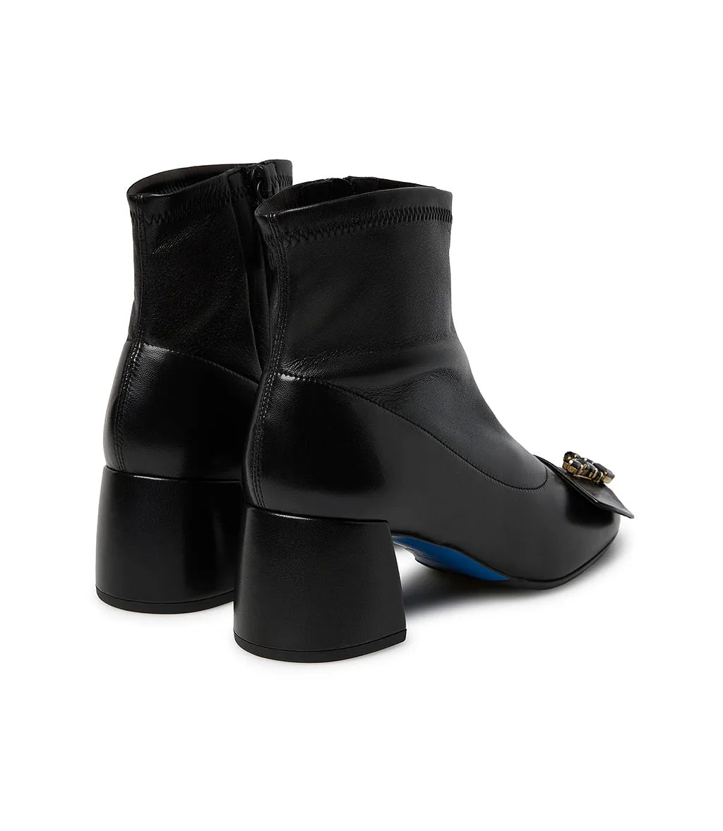 Black nappa leather bootie with rhinestone Logo Signature
