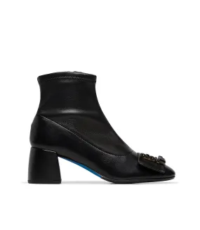 Black nappa leather bootie with rhinestone Logo Signature