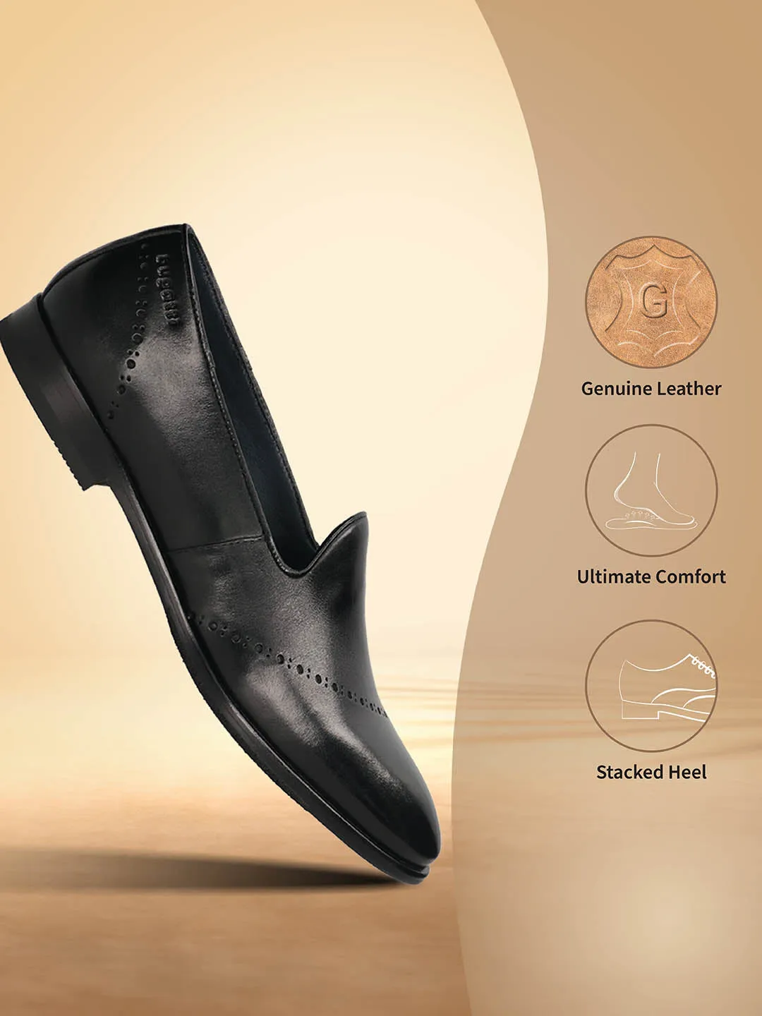 bugatti Black Premium Leather Slip-ons Formal