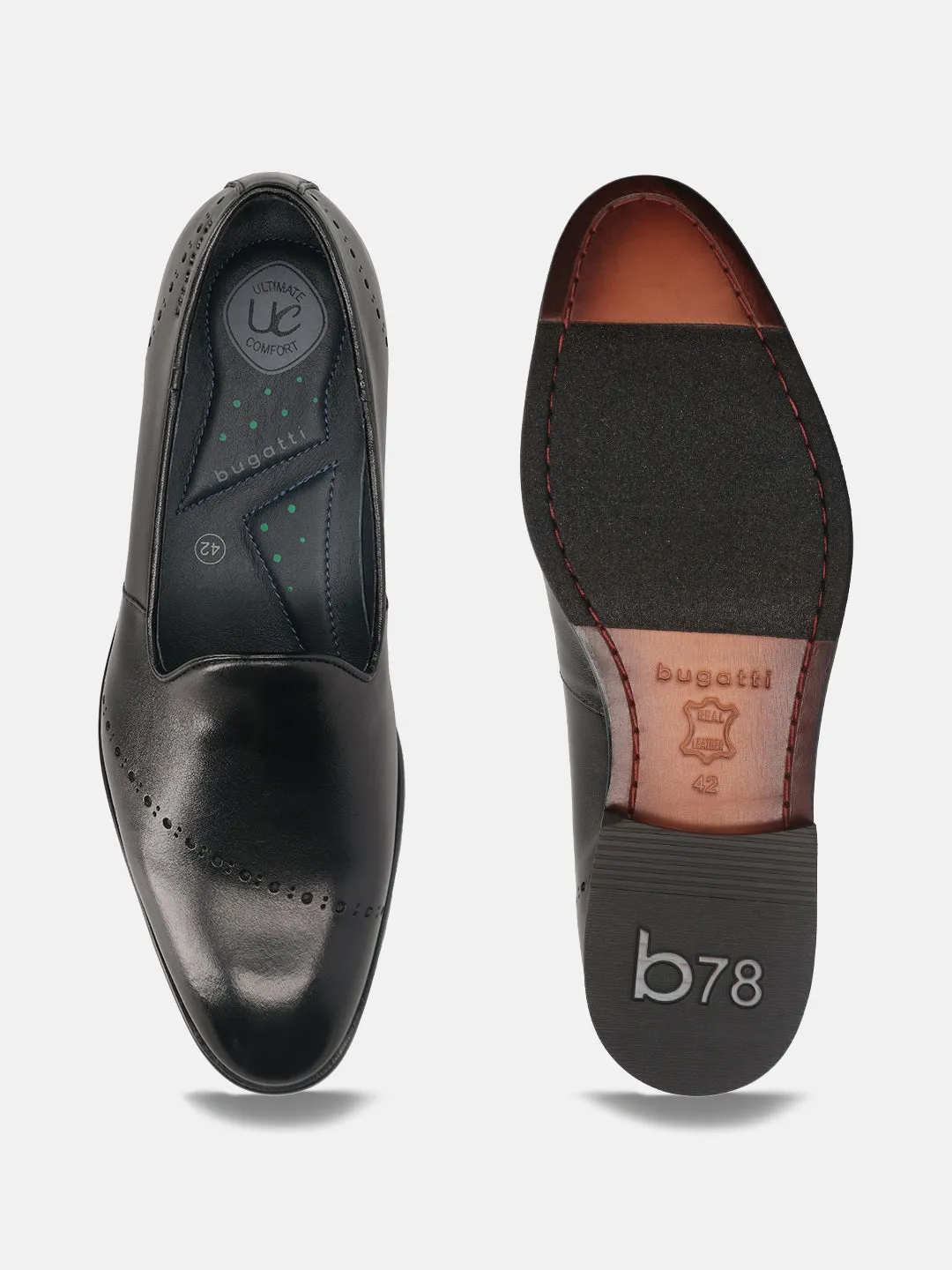 bugatti Black Premium Leather Slip-ons Formal