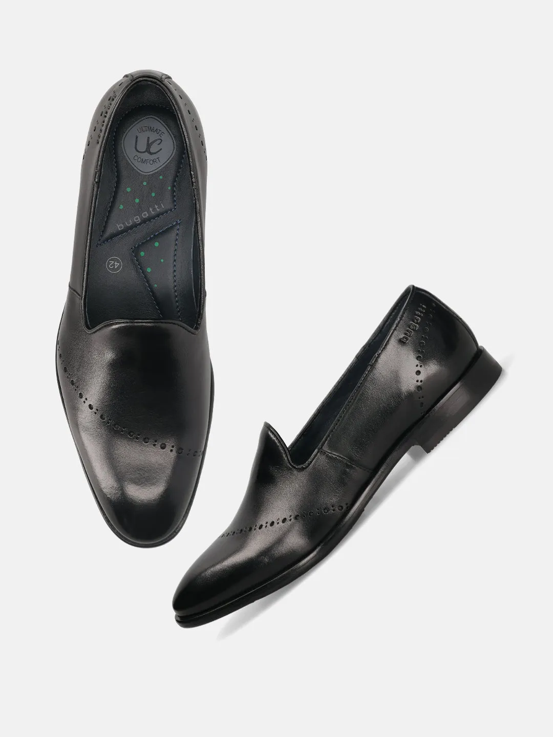 bugatti Black Premium Leather Slip-ons Formal