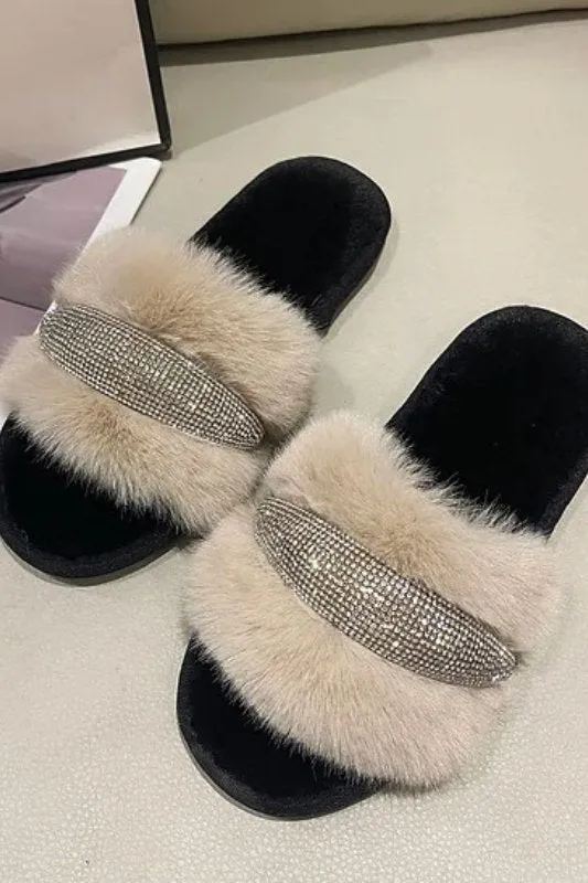 Camel Cubic Point Fur Comfy Slippers