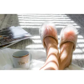 Cashmere Slide Slipper with Faux Fur Pom Pom