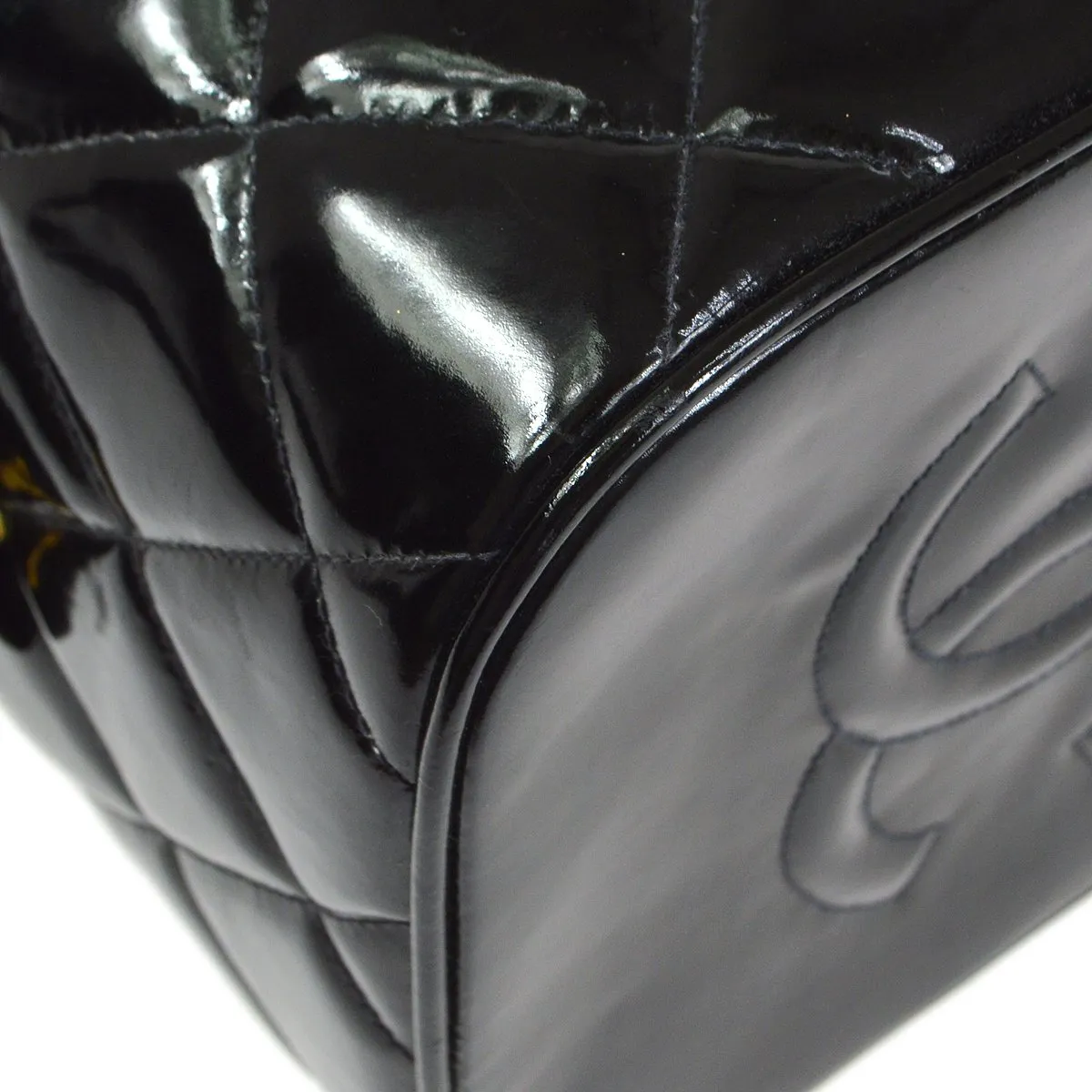 CHANEL 1995 Vanity Handbag Black Patent Leather ao34395