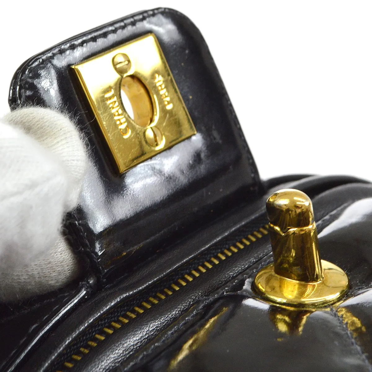 CHANEL 1995 Vanity Handbag Black Patent Leather ao34395