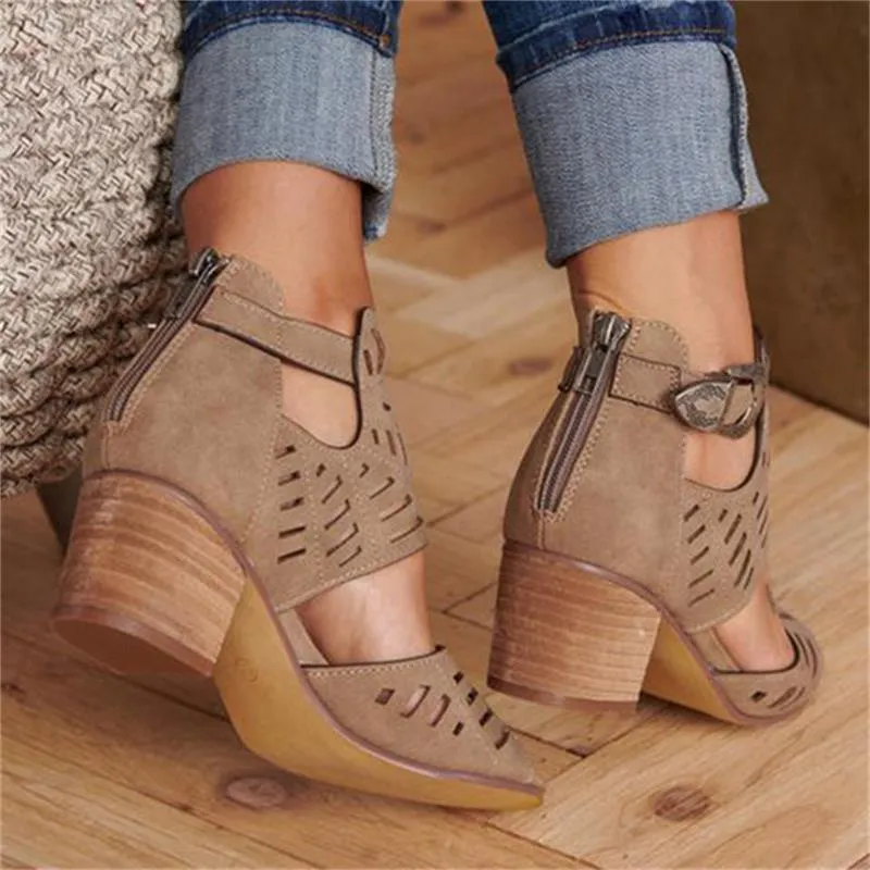 Cool Classy Buckle Strap Covered Heel Sandals
