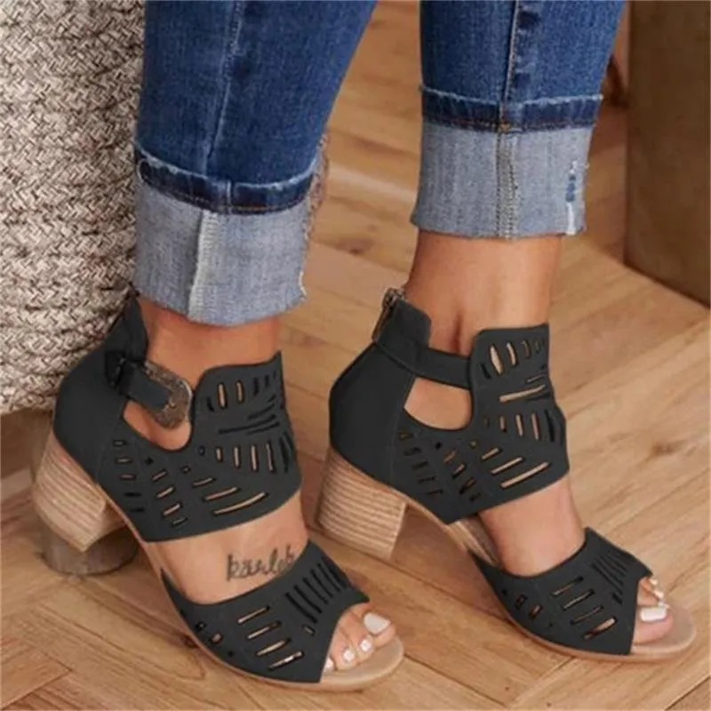 Cool Classy Buckle Strap Covered Heel Sandals