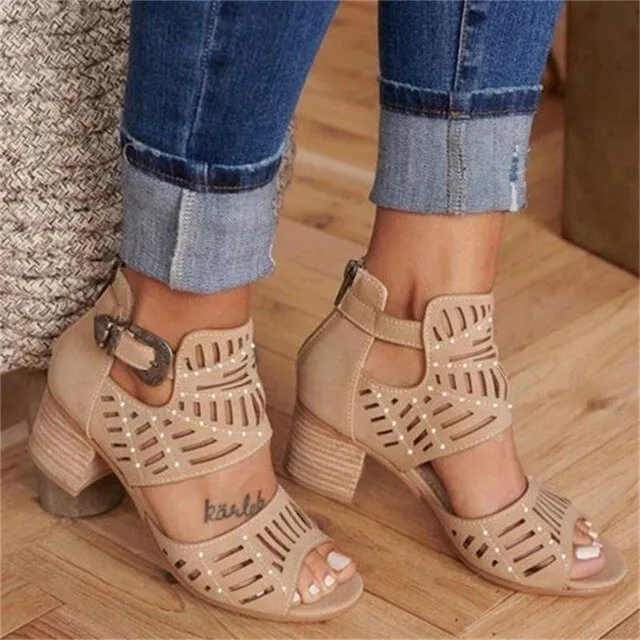 Cool Classy Buckle Strap Covered Heel Sandals