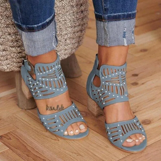 Cool Classy Buckle Strap Covered Heel Sandals