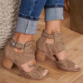 Cool Classy Buckle Strap Covered Heel Sandals