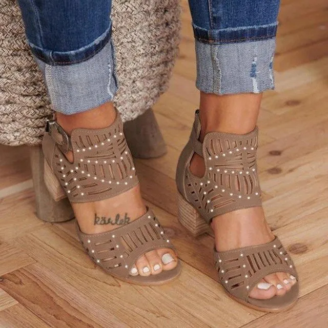 Cool Classy Buckle Strap Covered Heel Sandals