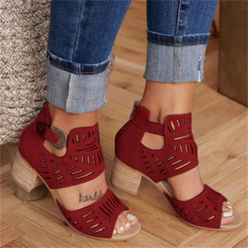 Cool Classy Buckle Strap Covered Heel Sandals