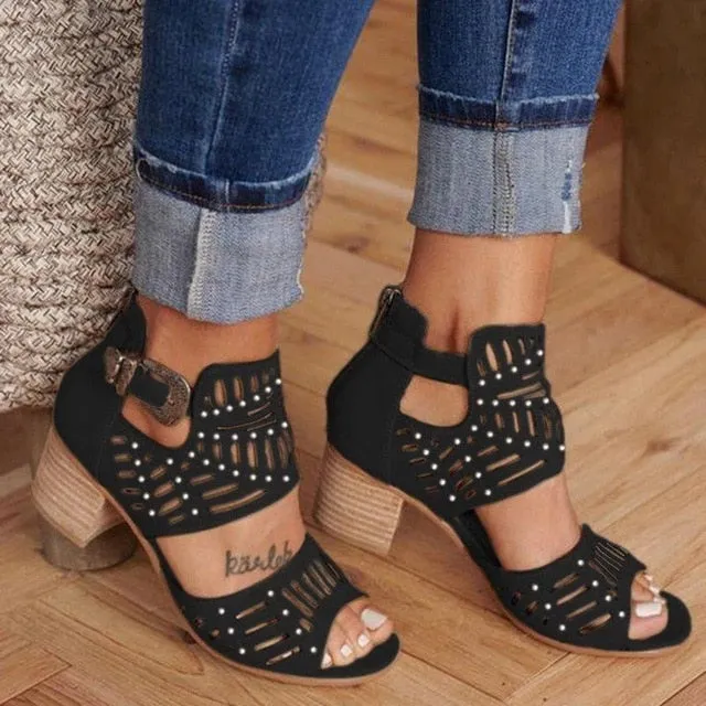 Cool Classy Buckle Strap Covered Heel Sandals