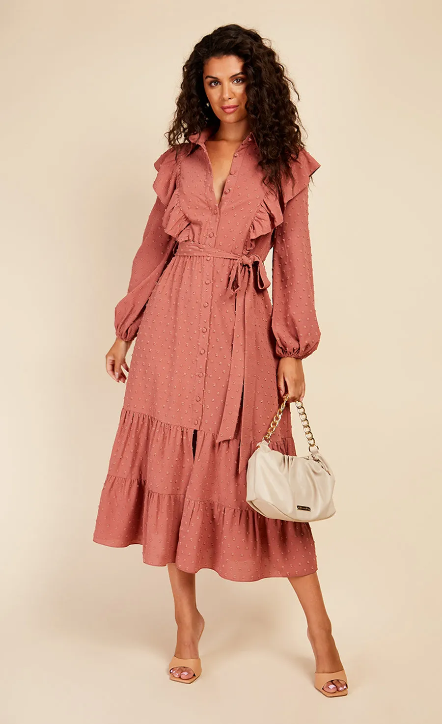 Coral Rose Dobby Spot Midaxi Shirt Dress