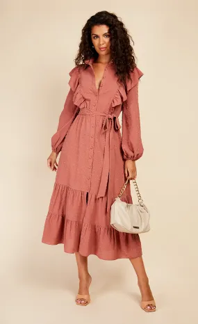 Coral Rose Dobby Spot Midaxi Shirt Dress