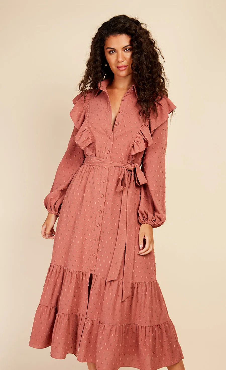 Coral Rose Dobby Spot Midaxi Shirt Dress