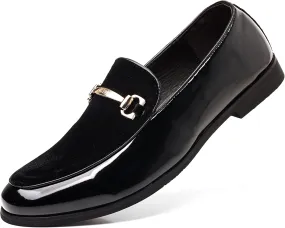COSIDRAM Men's Casual Shoes Fashion Velvet Patent Leather Loafers Classic Gold Buckle Business Party Shoes