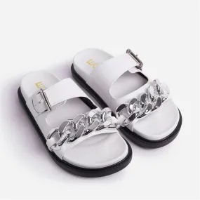 EGO Chain Designed Comfy Ladies Slipper - White