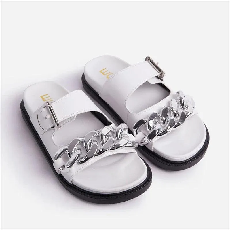 EGO Chain Designed Comfy Ladies Slipper - White