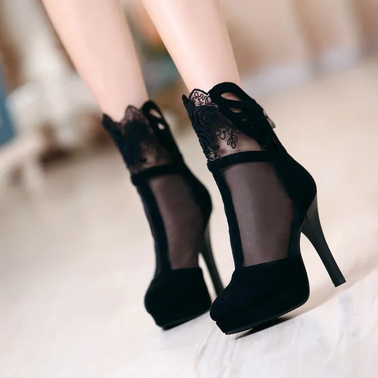 Fashion Lace Mesh Hollow High-Heeled Boots