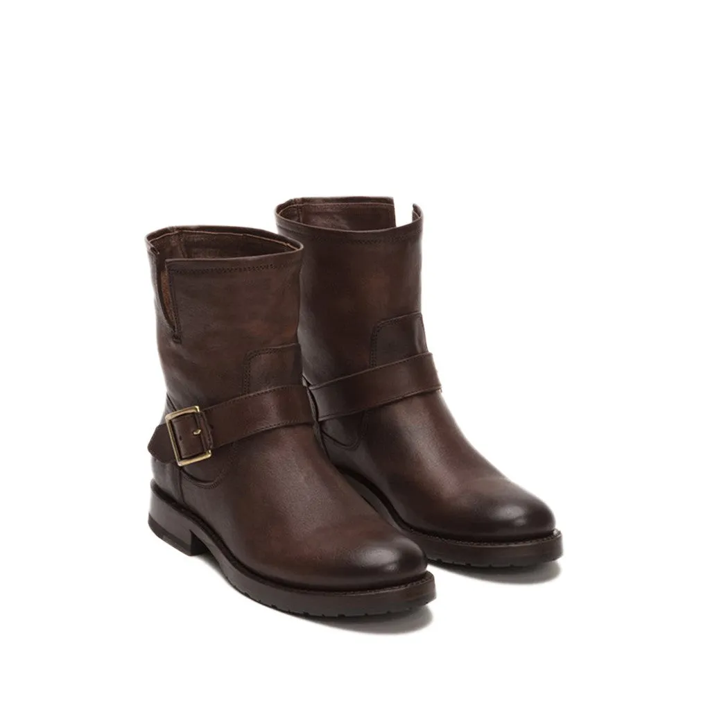 Frye Natalie Short Engineer Boot in Dark Brown