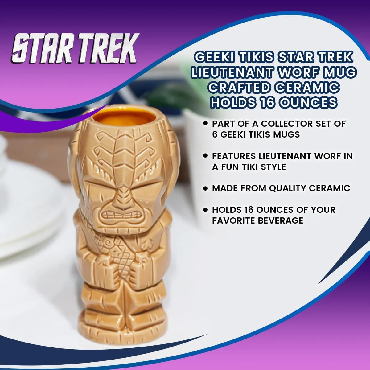 Geeki Tikis Star Trek: The Next Generation Lt. Worf Ceramic Mug | 14 Ounces