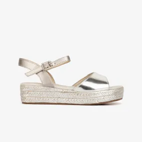 Girl's Silver Metallized Wedge Sandals