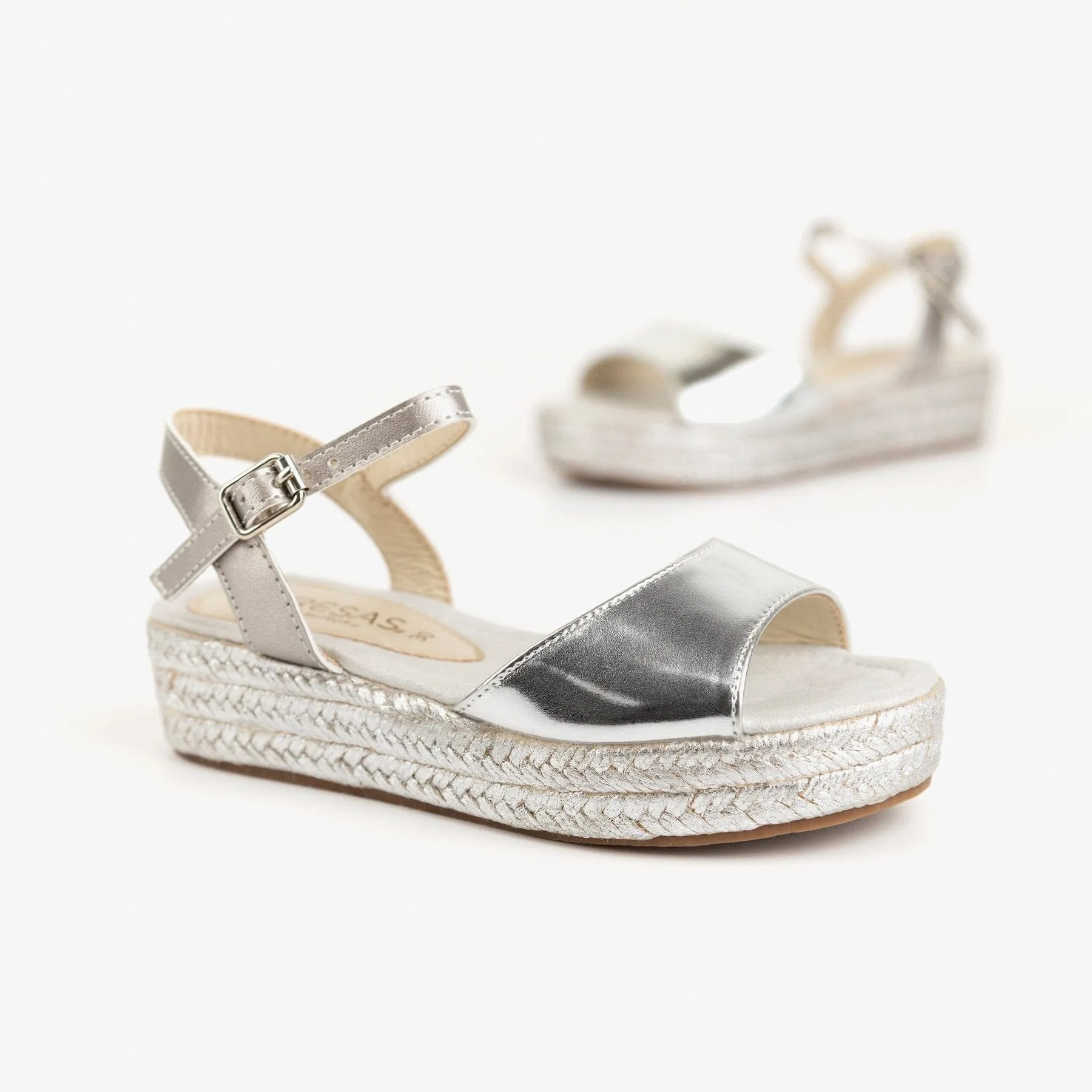 Girl's Silver Metallized Wedge Sandals