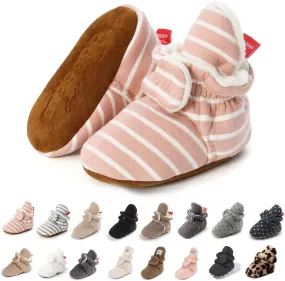 Infant Baby Boy Girl Cozy Fleece Bootie Newborn Stay on Slipper Winter Warm Gripper Non-Slip Crib Shoes