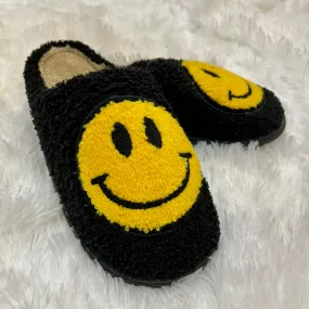 Just Smiley Black Plush Slippers