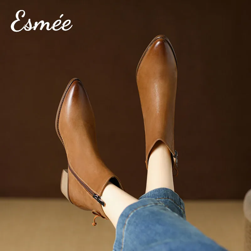 Lambskin Leather Ankle Boots with Rear Zippers and Bow Knot Design