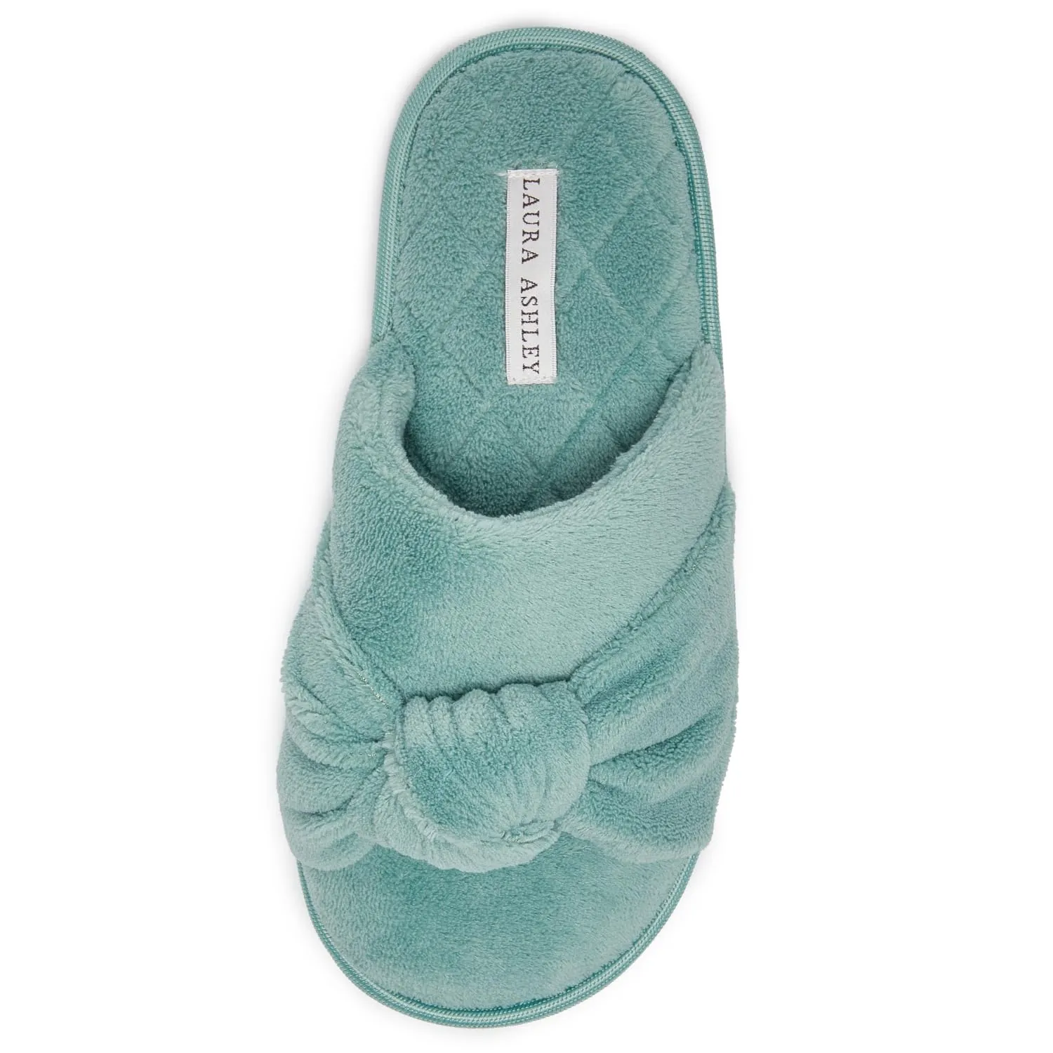 Laura Ashley Soft Terry Knot Scuff Slippers for Women - Comfy Non Slip Closed Toe Bedroom Slipper - Cozy Slide On Womens House Slippers