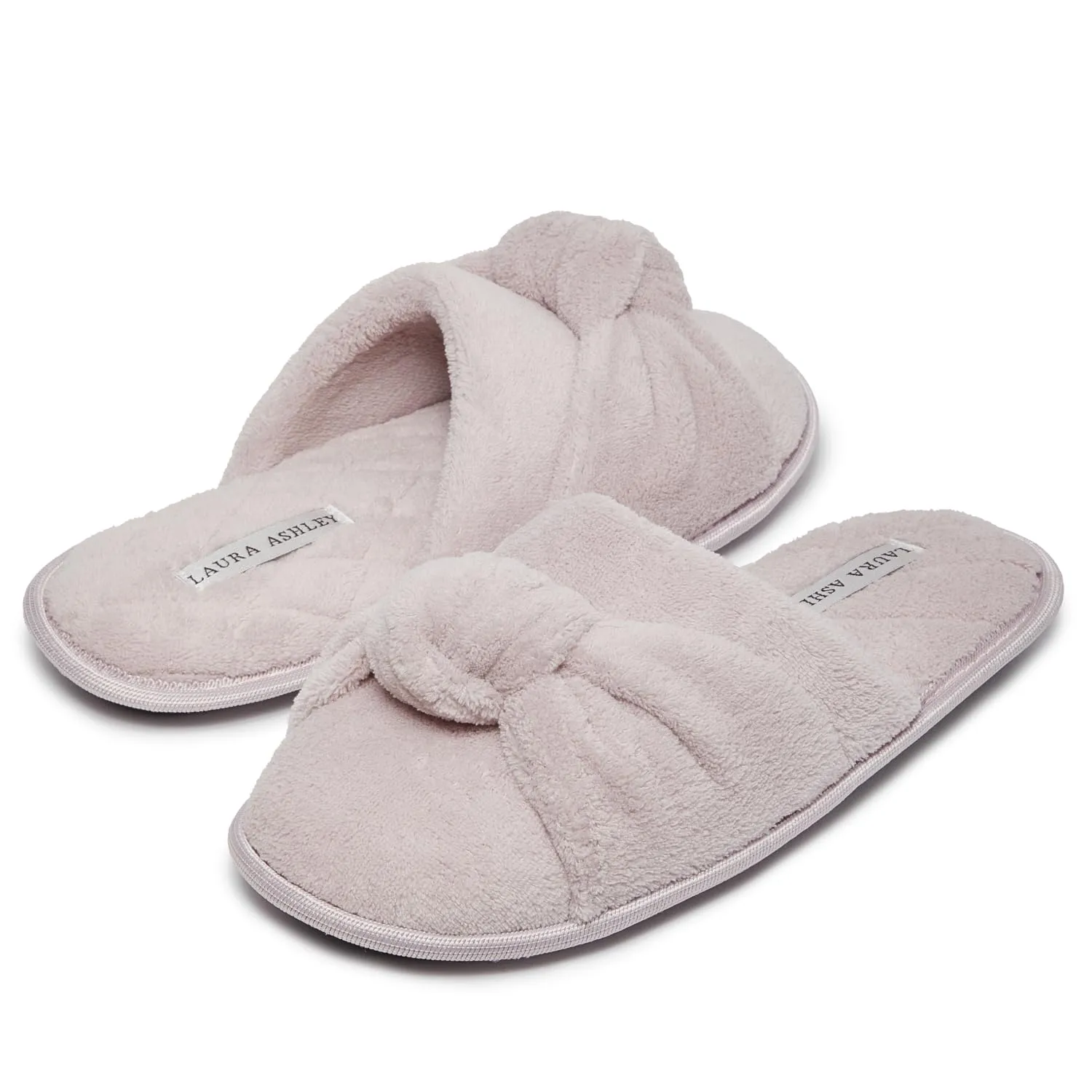 Laura Ashley Soft Terry Knot Scuff Slippers for Women - Comfy Non Slip Closed Toe Bedroom Slipper - Cozy Slide On Womens House Slippers