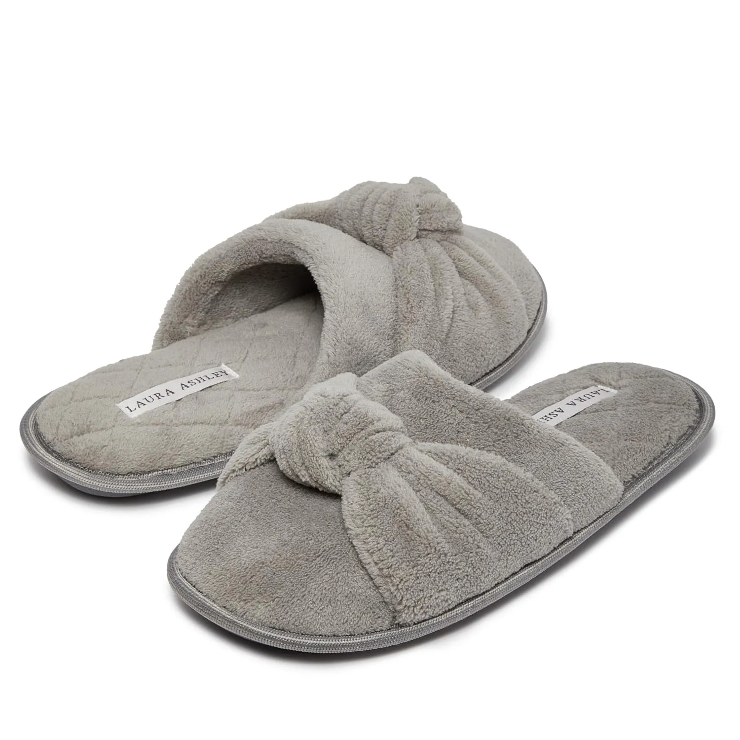 Laura Ashley Soft Terry Knot Scuff Slippers for Women - Comfy Non Slip Closed Toe Bedroom Slipper - Cozy Slide On Womens House Slippers
