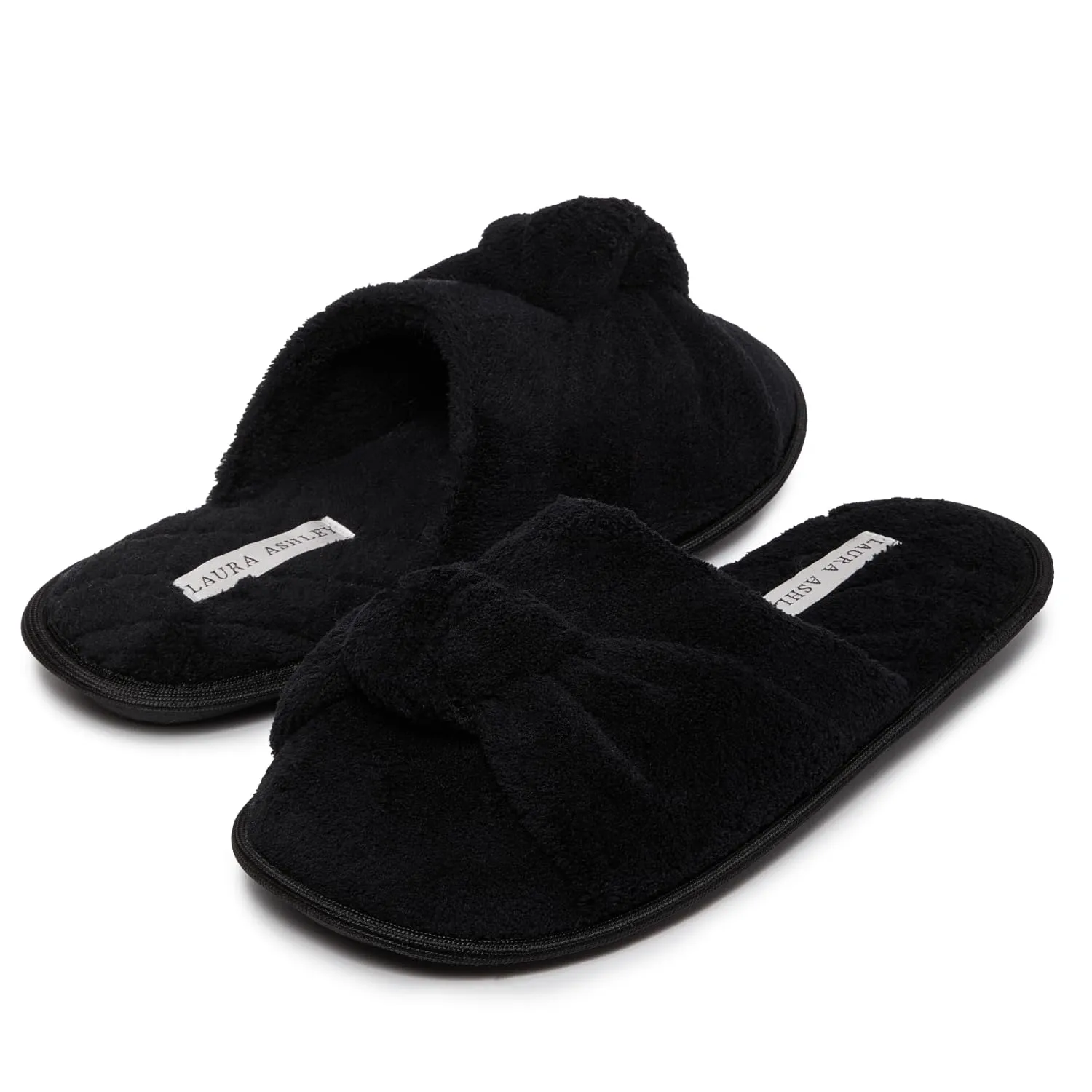 Laura Ashley Soft Terry Knot Scuff Slippers for Women - Comfy Non Slip Closed Toe Bedroom Slipper - Cozy Slide On Womens House Slippers