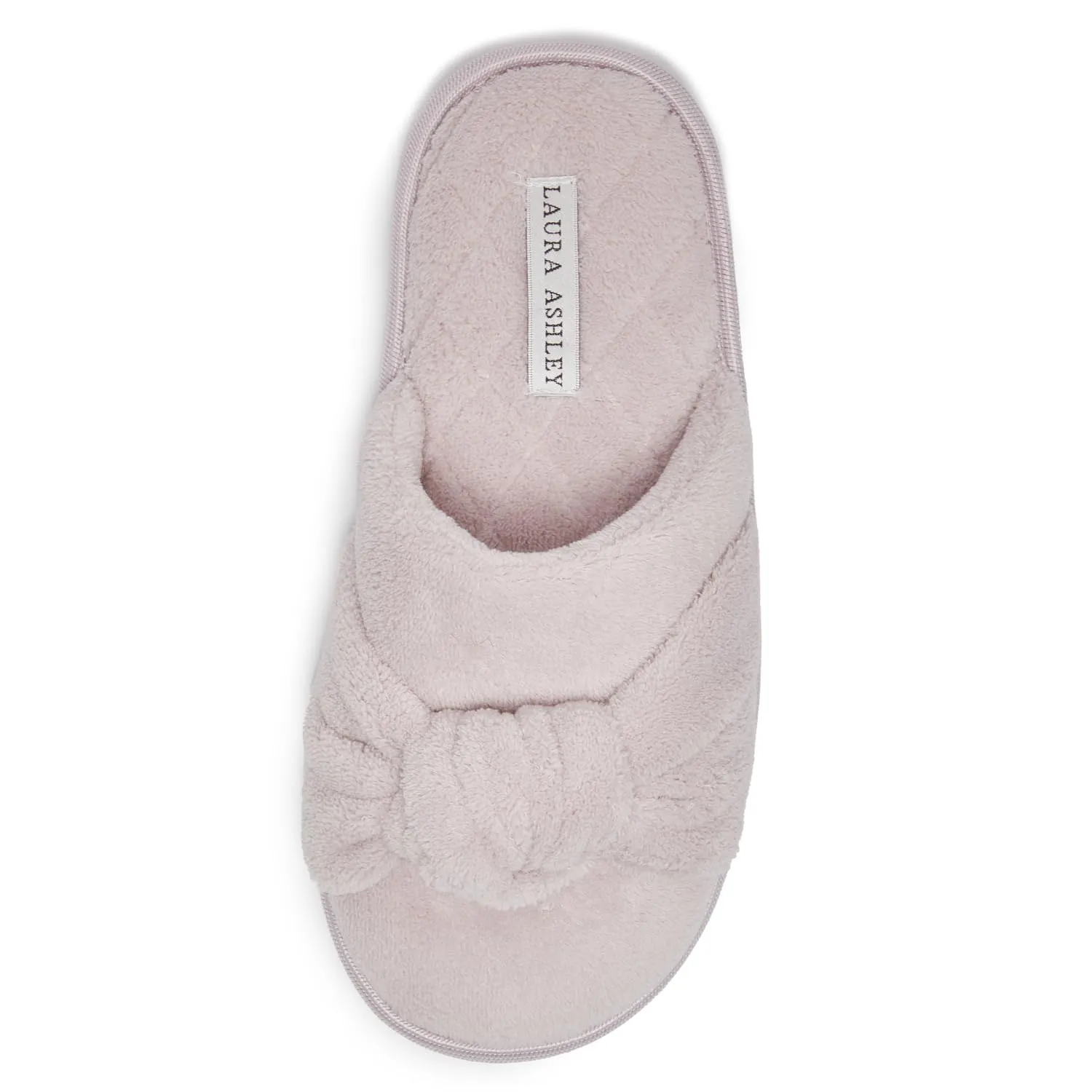 Laura Ashley Soft Terry Knot Scuff Slippers for Women - Comfy Non Slip Closed Toe Bedroom Slipper - Cozy Slide On Womens House Slippers