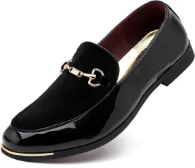 LCQL Men's Luxury Velvet Loafers Patent Leather Oxford Classic Gold Buckle Business Party Prom Club Dress Shoes Size 7-13