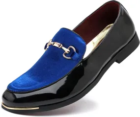 LCQL Men's Luxury Velvet Loafers Patent Leather Oxford Classic Gold Buckle Business Party Prom Club Dress Shoes Size 7-13