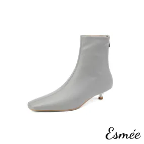 Leather Ankle Boots with Transparent Kitten Heels