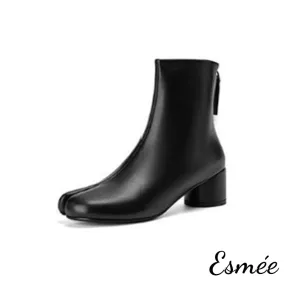 Leather High Heel Ankle Boots with Cloven Design