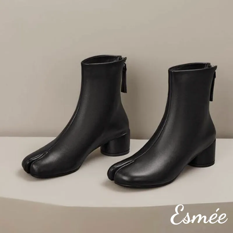 Leather High Heel Ankle Boots with Cloven Design